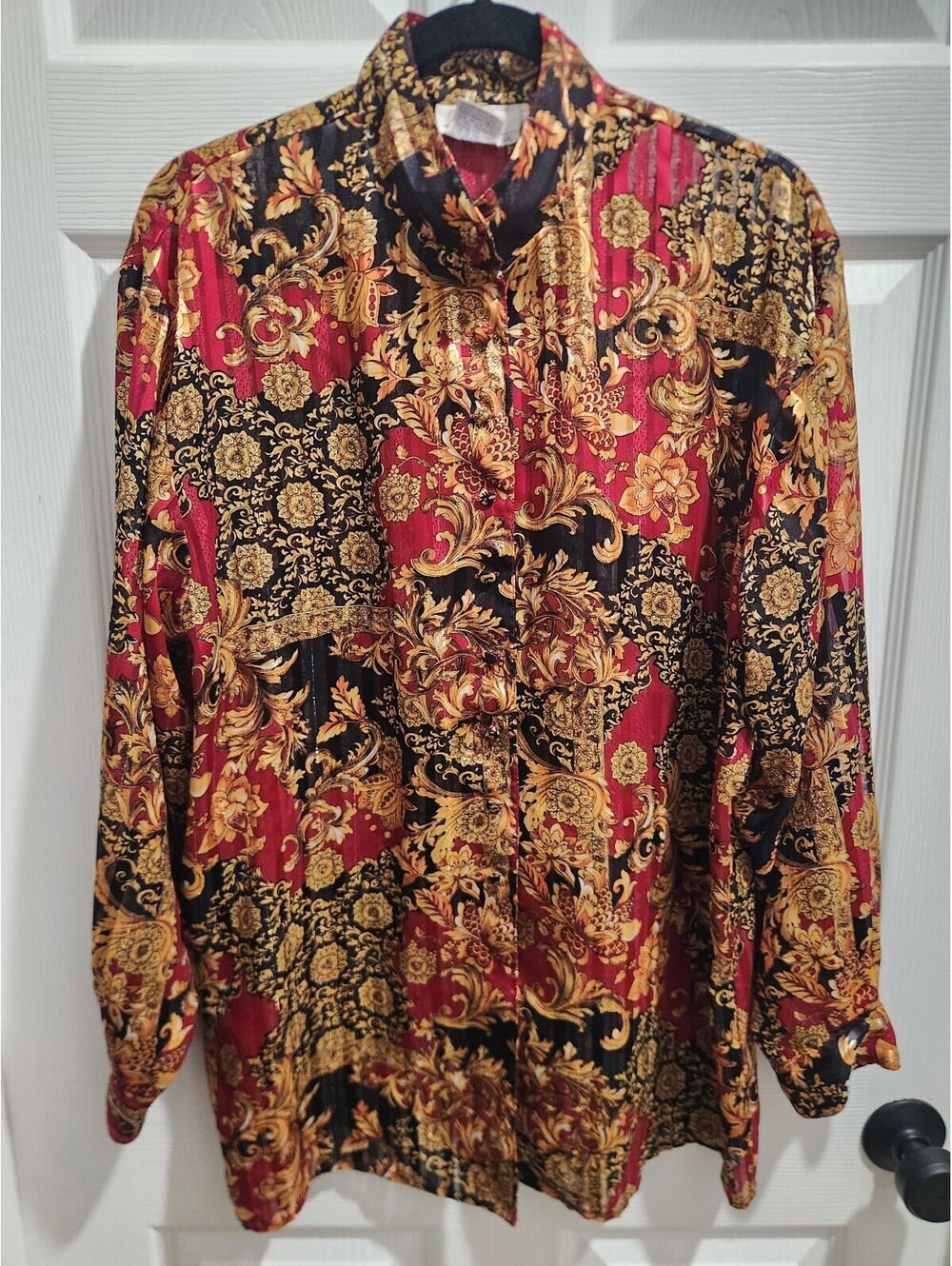 TESS Women's Button-Up Blouse Size 16 with Ornate Floral Pattern